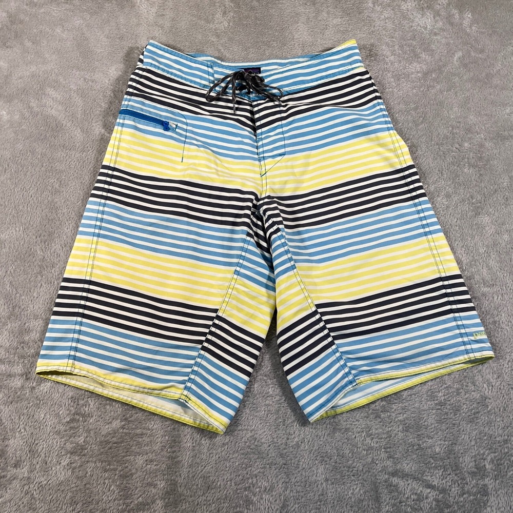 Patagonia Boardshorts Mens Size 28 Yellow Blue Striped 11" Inseam Beach Surf